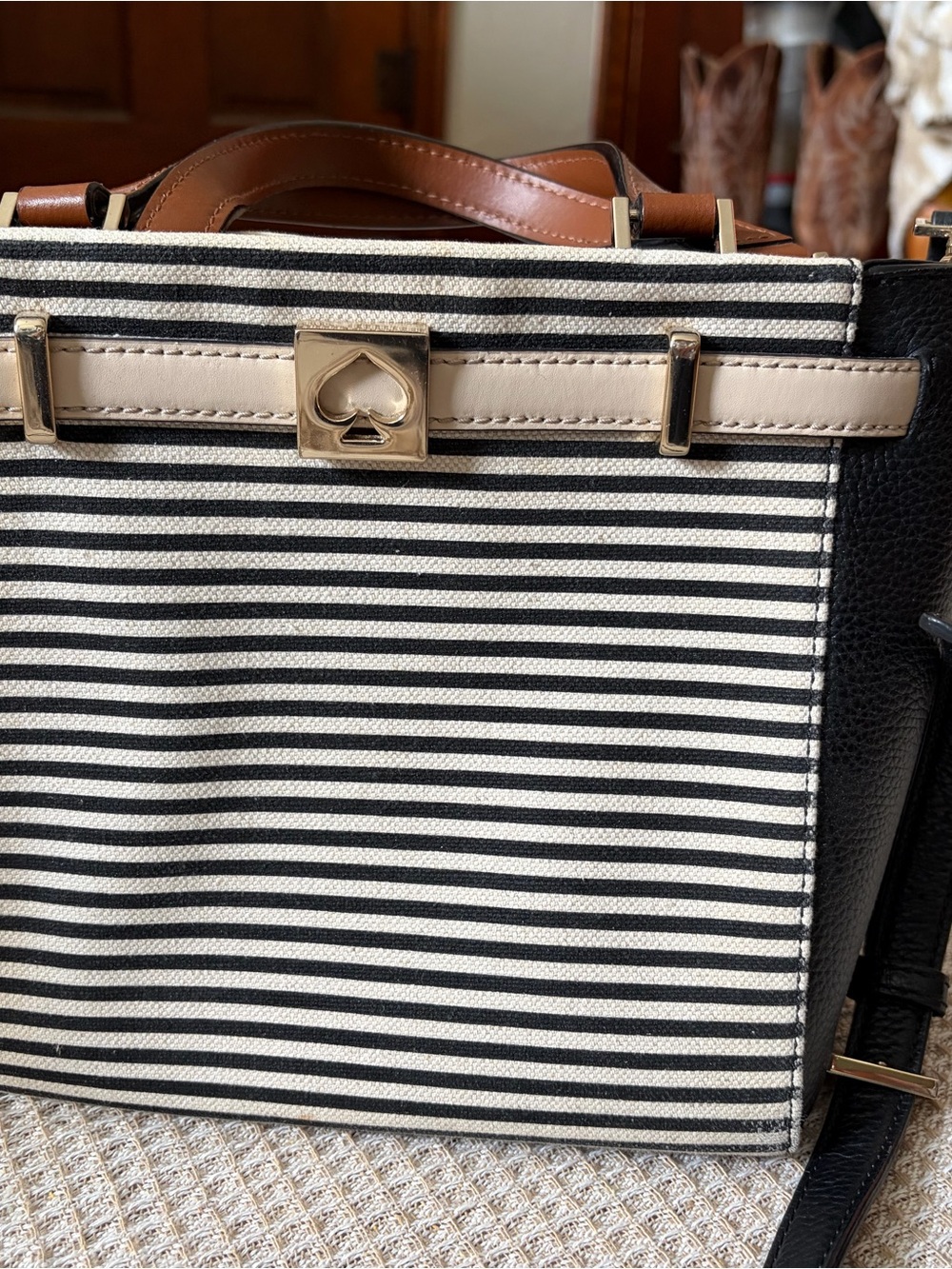Kate Spade New York Houston Street Fabric Leo Satchel Striped Crossbody - Picture 2 of 15